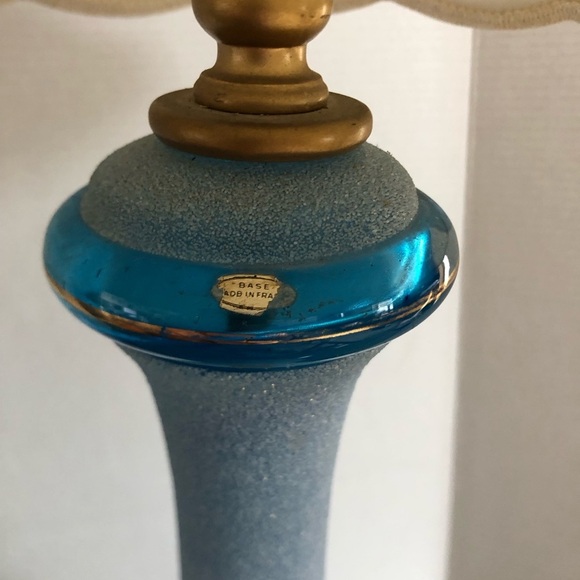Vtg France Made Blue Sugared Glass Table Lamp - Picture 4 of 13